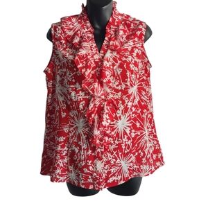 Relativity Blouse Women's Red White Floral Ruffle Sleeveless Top Blouse Size PL